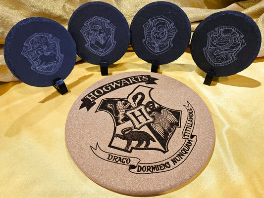 Round Stone Coaster and Cork Trivet Set